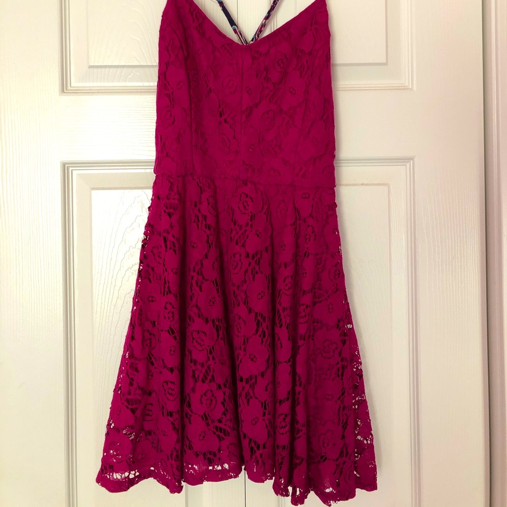 Dark pink floral lace dress